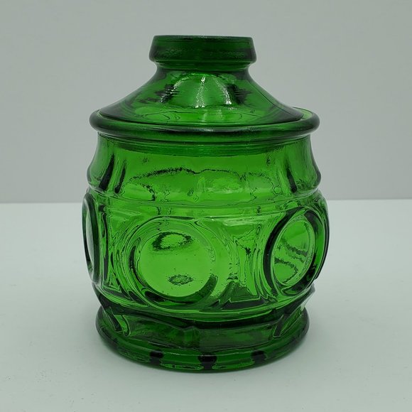 Wheaton Glass Emerald Green Bullseye Creamer Sugar Bowl with Lid Circles Panels - Picture 8 of 11